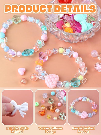 150PCS Acrylic Pastel Beads for Jewelry Making, Kalolary Colorful Bow Butterfly Flower Kawaii Plastic Candy Heart Cute Macaroon Aesthetic Beads for Bracelet Necklace DIY Supplies (Multicolor)