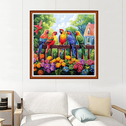 Joyhoor Stamped Cross Stitch Kits for Beginners Needlepoint Kits for Adults Embroidery Kits 11CT Counted Cross Stitch Kits Printed Embroidery Pattern- Colorful Birds and Flowers 18x18 inchs