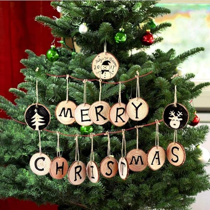 Unfinished Natural Wood Slices 20 Pcs 3.5-4 Inch Wood Coaster Sets Pieces Craft Wood kit Predrilled with Hole Wooden Circles Great for Arts and Crafts Christmas Ornaments DIY Crafts Rustic Wedding