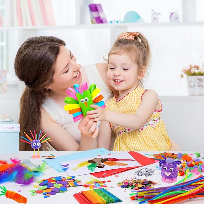 Phinus Craft Supplies Set - 9 Types of Arts & Crafts Materials, Unisex, 1000+ Pcs Kit, Suitable for Classroom, Family, Party, DIY, Art Creation & Decoration