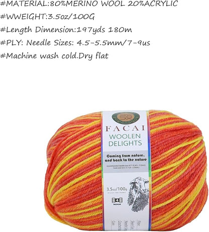 Facai Blend Merino Wool Yarn for Knitting - Worsted Weight,197yds (3.5oz) Ball, Ideal for Sweaters, Scarves, and Accessories (1, Flamingos)