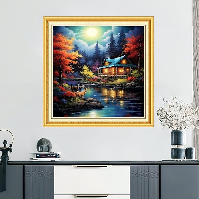DMCVIVR Stamped Cross Stitch Kits for Beginners Adults Needlepoint Kits for Beginners Embroidery Kits for Adults Crossstitch Kit for Beginners 11CT-Magic Night Scene 18x18 inch