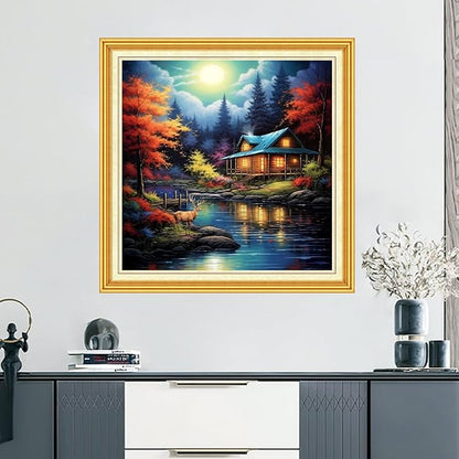 DMCVIVR Stamped Cross Stitch Kits for Beginners Adults Needlepoint Kits for Beginners Embroidery Kits for Adults Crossstitch Kit for Beginners 11CT-Magic Night Scene 18x18 inch