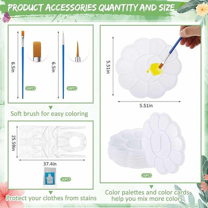 Tenceur 16 Sets Pre Drawn Canvas to Paint for Sip and Paint Party, 8 x 10 Inch Preprinted Framed Pre Sketched Coloring Canvas with Easels and Brushes for Adults Party Supplies(Garden)