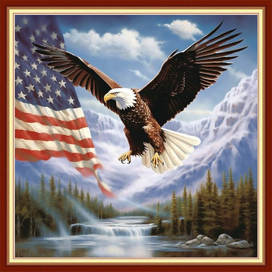 Dooxvey Cross Stitch Kits for Adults Beginners - Full Range of Stamped Kits - 11CT Cross Stitch Patterns - Flag Eagle 18x18 inch