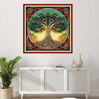 Foxhool Stamped Cross Stitch Kits,11CT Printed Cross Stitch Pattern Full Embroidery Kits for Beginner Needlepoint Kits-Magic Tree 18x18 inchs