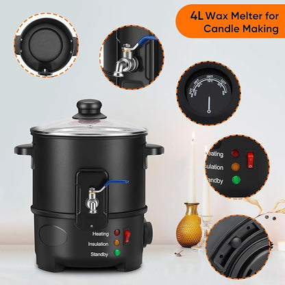 Olasme Wax Melter for Candle Making,Non-Stick Electric Wax Melting Pot,Candle Making Kit with Quick Pour Spout & Constant Temperature Control Melter for Candle Soap (4 L)