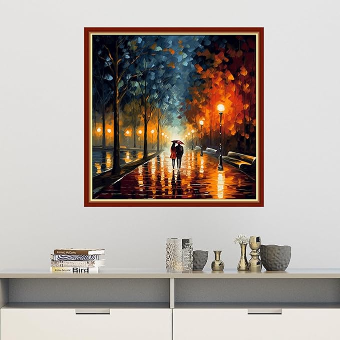 Findvoor Stamped Cross Stitch Kits for Beginners Full Range of Cross Stitching Embroidery Pattern for Adults, 11CT DIY Needlepoint Embroidery Starter Kits-Rainy Night 17.7x17.7 inch