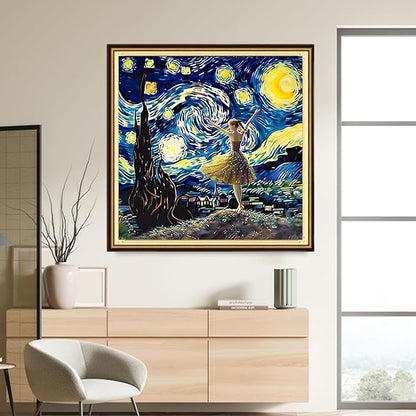 DMCVIVR Stamped Cross Stitch Kits for Adults Beginners Embroidery Kits 11CT Needlepoint Kits Cross Stitch Patterns Embroidery Patterns-Van Gogh Ballet Girl Under The Starry Sky 18x18 inch