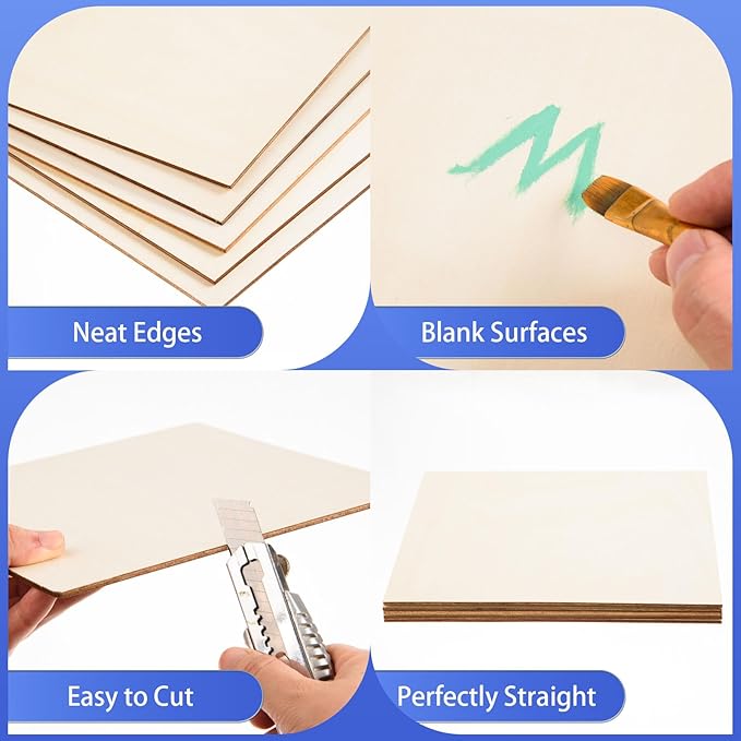 12 Pack Basswood Plywood Sheets 8x8x1/8 Inch-3 mm Thick Unfinished Plywood Sheets Thin Basswood Boards Square Craft Wood Sheets for DIY Crafts, Laser Projects, Painting, Wood Burning,Model Making