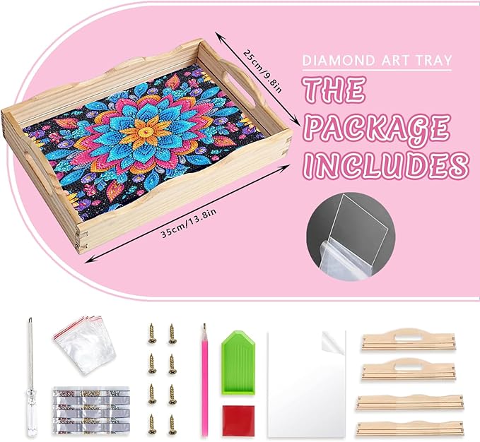 DOTSOPS DIY Diamond Painting Serving Tray with Handle for Adults 5D Diamond Art Kits for Beginners Full Drill Diamond Dots Gem Arts and Crafts Special Shape Living Room 10 x 14 Inches Mandala