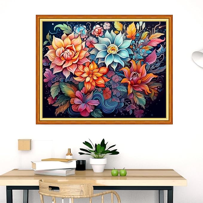 Dimensean Stamped Cross Stitch Kits Full Range of Embroidery Patterns Starter Kits for Beginners Adult DIY Cross Stitches Needlepoint Kits 11CT-Magic Flower 16x20 inch