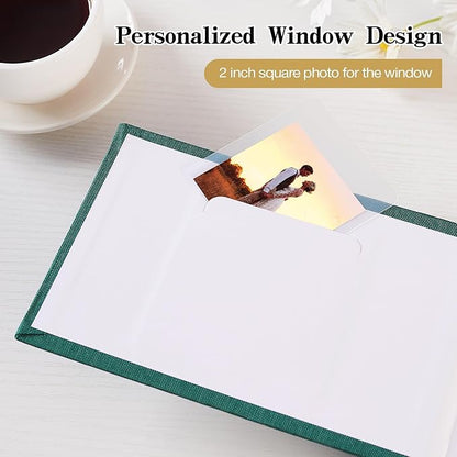 Mublalbum Small 4x6 Photo Album Linen Cover with Memo Areas Photobook Pictures Book Holds Horizontal Pockets for Wedding Family Baby and Vacation (Dark Green)