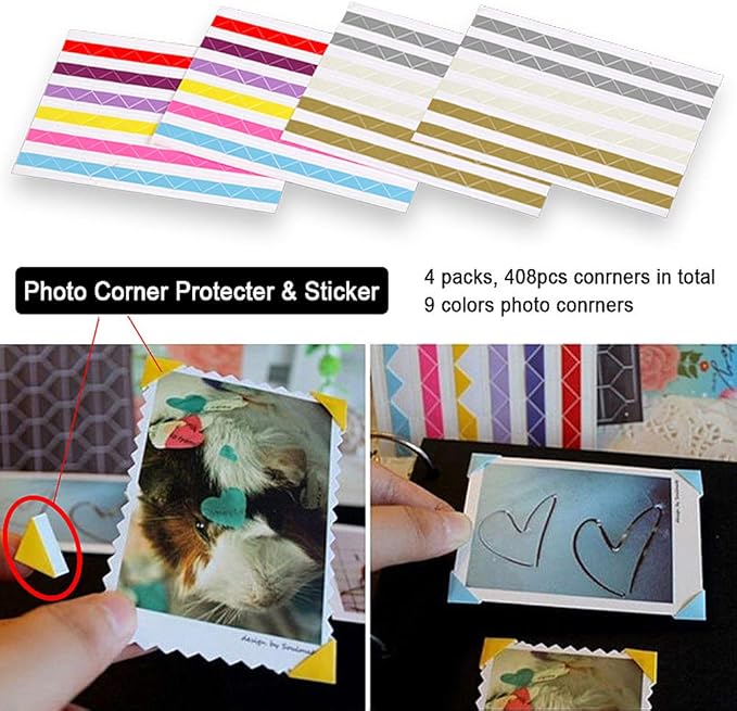 ADVcer Photo Album DIY Scrapbook, 10x10 inch 50 Pages Vintage Leather Cover Three-Ring Binder Picture Booth Albums + 9 Colors 408pcs Self Adhesive Photos Corners for Memory Keep (Family Tree, Cyan)