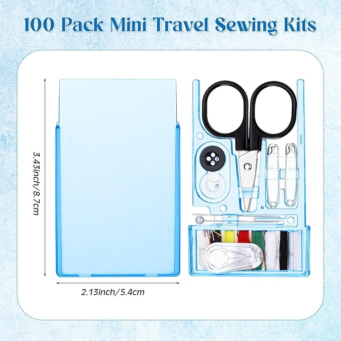 Knitgrip 100 Boxes Mini Travel Sewing Kit Quick Fix Sewing Kits Bulk Basic Portable Pre Threaded Needle Emergency Repair Tool for Christmas Gifts Beginner Traveler Home Hotel (Blue)
