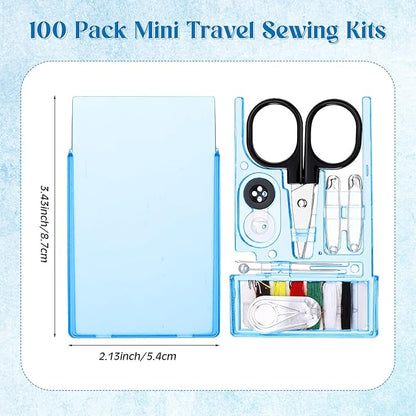 Knitgrip 100 Boxes Mini Travel Sewing Kit Quick Fix Sewing Kits Bulk Basic Portable Pre Threaded Needle Emergency Repair Tool for Christmas Gifts Beginner Traveler Home Hotel (Blue)