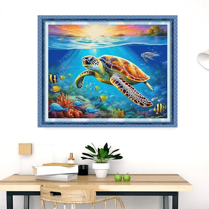 Dooxvey Cross Stitch Kits for Adults Stamped Full Range of Embroidery Starter Kits for Beginners 11CT Printed Cross Stitch Patterns Needlepoint Kits Stamped Crossstitch-Sunrise Turtle 16x20 inch