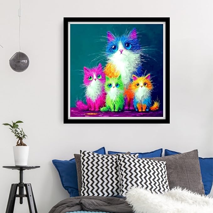 DMCVIVR Stamped Cross Stitch Kits for Beginners Adults Needlepoint Kits for Beginners Embroidery Kits for Adults Crossstitch Kit for Beginners 11CT-Four Colorful Cats 18x18 inchs