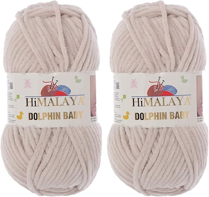 2 Skein/Pack Himalaya Dolphin Baby Chenille Yarn, Each Ball 100 gr (3.5 oz), 120 m (132 Yards), 100% Polyester, Super Bulky Baby Blanket Velvet Amigurumi Yarn, 80342 - Light Beige