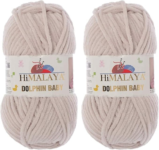 2 Skein/Pack Himalaya Dolphin Baby Chenille Yarn, Each Ball 100 gr (3.5 oz), 120 m (132 Yards), 100% Polyester, Super Bulky Baby Blanket Velvet Amigurumi Yarn, 80342 - Light Beige