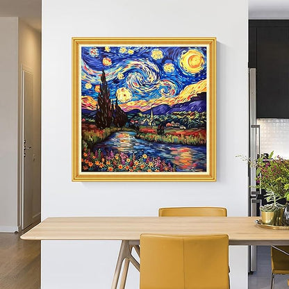 Foxhool Stamped Cross Stitch Kits,11CT Printed Cross Stitch Pattern Full Embroidery Kits for Beginner Needlepoint Kits-Van Gogh Starry Sky 18x18 inch