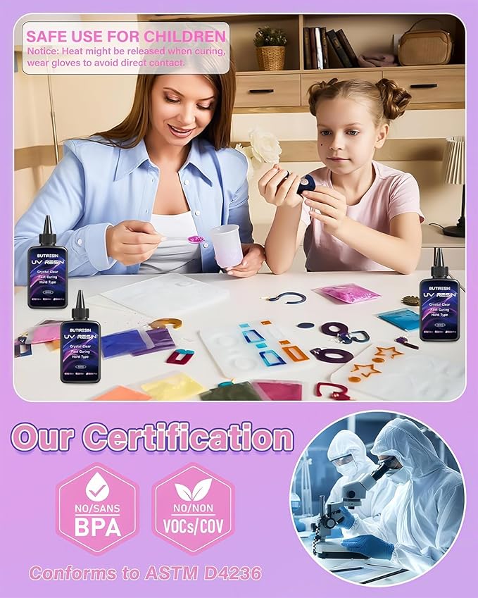ButiResin UV Resin 300g, UV Resin Clear - Fast Curing, Crystal Clear, Odourless, Low Viscosity & Hard Type, UV Resin Kit for DIY Jewelry Making, Casting, and Coating Crafts