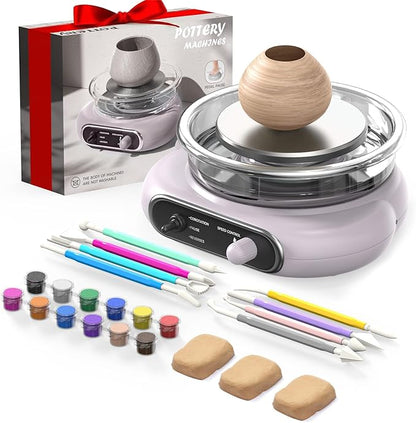 Alldeer Mini Pottery Wheel Kit - 4.7" Turntable Electric Clay Wheel with Foot Pedal, Adjustable Speed Ceramic Making Machine with 8 Pottery Shaping Tools, Craft Kits for Kids