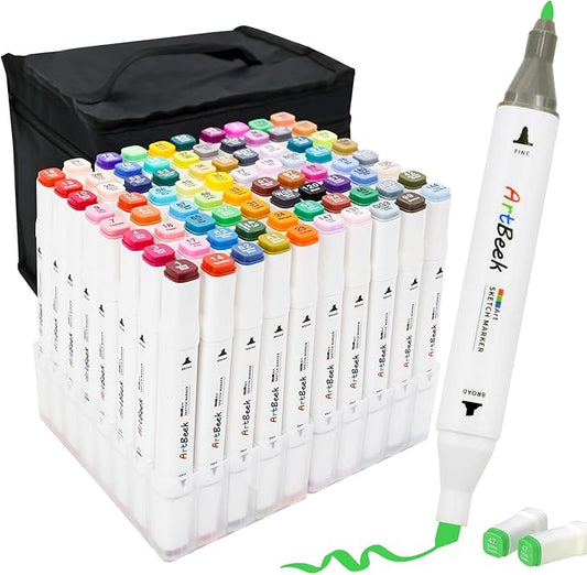 ArtBeek 80 Colors Alcohol Markers Set, Illustration Permanent markers, Dual Tip, Sketch Drawing