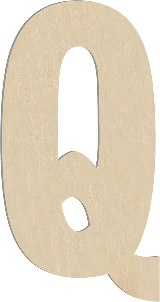 HILAZA 17 Inch Large Wooden Letter Q, 1/4 in Thick Big Wood Letter for Wall Decor Crafts