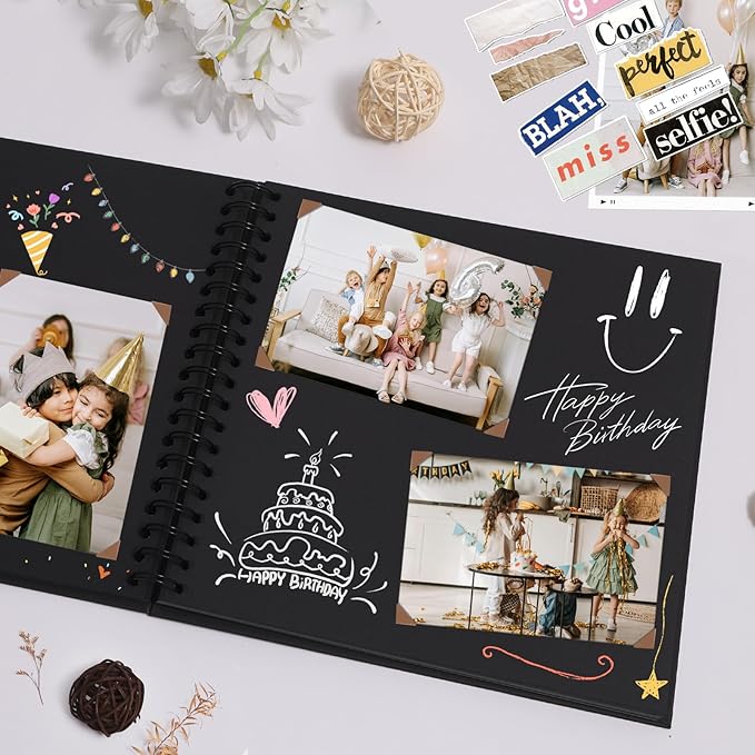 Scrapbook Album 12x12 Inches Photo Album Hardcover Kraft with Window Scrap Book Blank Memory Book for Baby Wedding Guest Book Couples Graduation Travel DIY Anniversary, 100 Pages Black