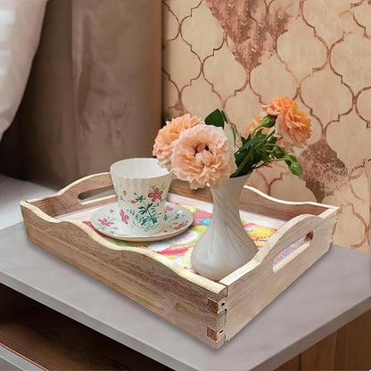 FGbaby DIY 5D Candy Diamond Painting Wood Serving Tray with Handles Diamond Art Decorative Decor Serving Trays Wooden Tray for Breakfast in Bed, Patio, BBQ, Coffee Table, Party –Great for Lap & Couch