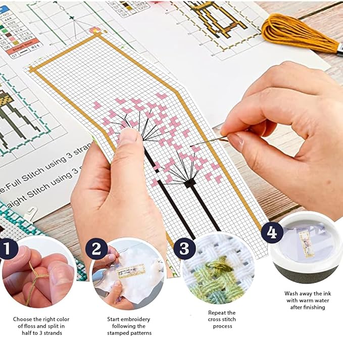FREEBLOSS 6 Set Cross Stitch Bookmark Kit Dandelion Pattern Counted Cross Stitch Kit with Instruction Embroidery Bookmarks for DIY Embroidery Kit for Adults 8''x2.4''