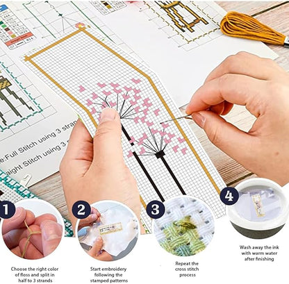 FREEBLOSS 6 Set Cross Stitch Bookmark Kit Dandelion Pattern Counted Cross Stitch Kit with Instruction Embroidery Bookmarks for DIY Embroidery Kit for Adults 8''x2.4''