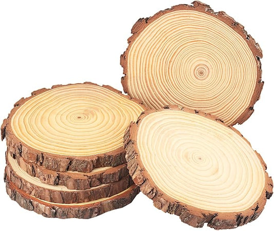 6 PCS 8-9 Inch Natural Wood Slices, Unfinished Pine Wood Slices with Barks for DIY Crafts, Christmas Rustic Wedding Ornaments and Centerpieces,by GNIEMCKIN