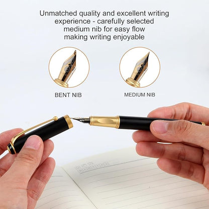 Zalantan Fountain Pen-Smooth Writing Metal Water Pen with Gift Case Fine Nib Consistent Ink Flow Luxury Pen for Nice Pens Includes a Calligraphy Nib 8 Ink Cartridges and a Converter (Gold)