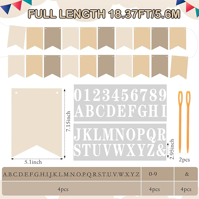 Mooliwe 171 Pcs DIY Custom Banner Kit Make Your Own Customizable Sign for Birthday Wedding Party Decoration Include 20 Paper Pennant 148 Letters and Numbers 1 Rope 2 Threading Device(Beige)