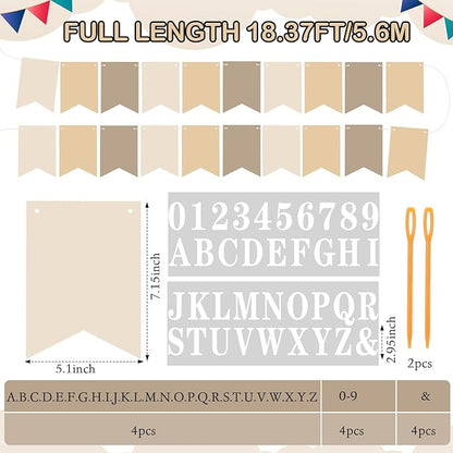 Mooliwe 171 Pcs DIY Custom Banner Kit Make Your Own Customizable Sign for Birthday Wedding Party Decoration Include 20 Paper Pennant 148 Letters and Numbers 1 Rope 2 Threading Device(Beige)