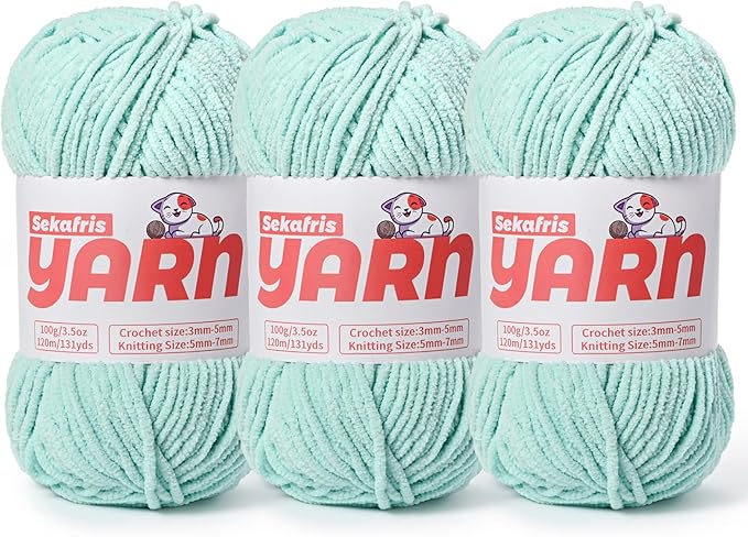 3 Pack Plush Chunky Chenille Yarn for Crocheting, Soft Fluffy Velvet Yarn for Crocheting, Fuzzy Baby Blanket Knitting Yarn, 300g/393yds Bulky Amigurumi Yarns（3 Aqua Green）