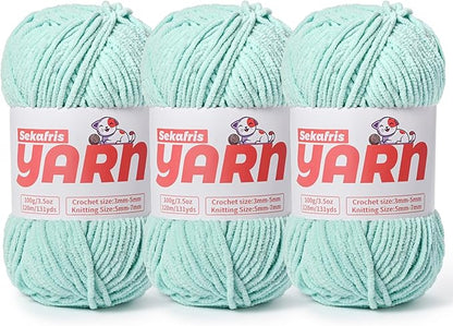 3 Pack Plush Chunky Chenille Yarn for Crocheting, Soft Fluffy Velvet Yarn for Crocheting, Fuzzy Baby Blanket Knitting Yarn, 300g/393yds Bulky Amigurumi Yarns（3 Aqua Green）