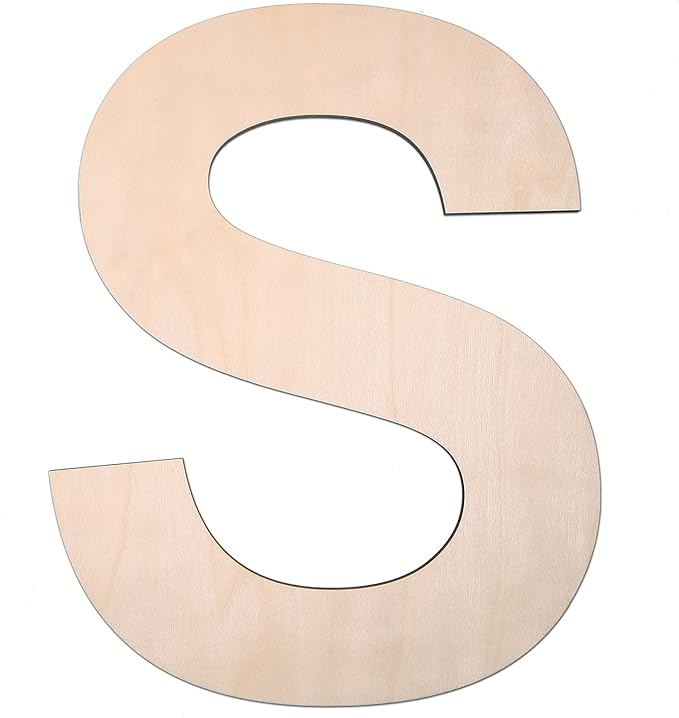 12 Inch Wooden Letter S, 1/4 Inch Thick Large Unfinished Wood Letter for DIY Crafts Home Wall Decor