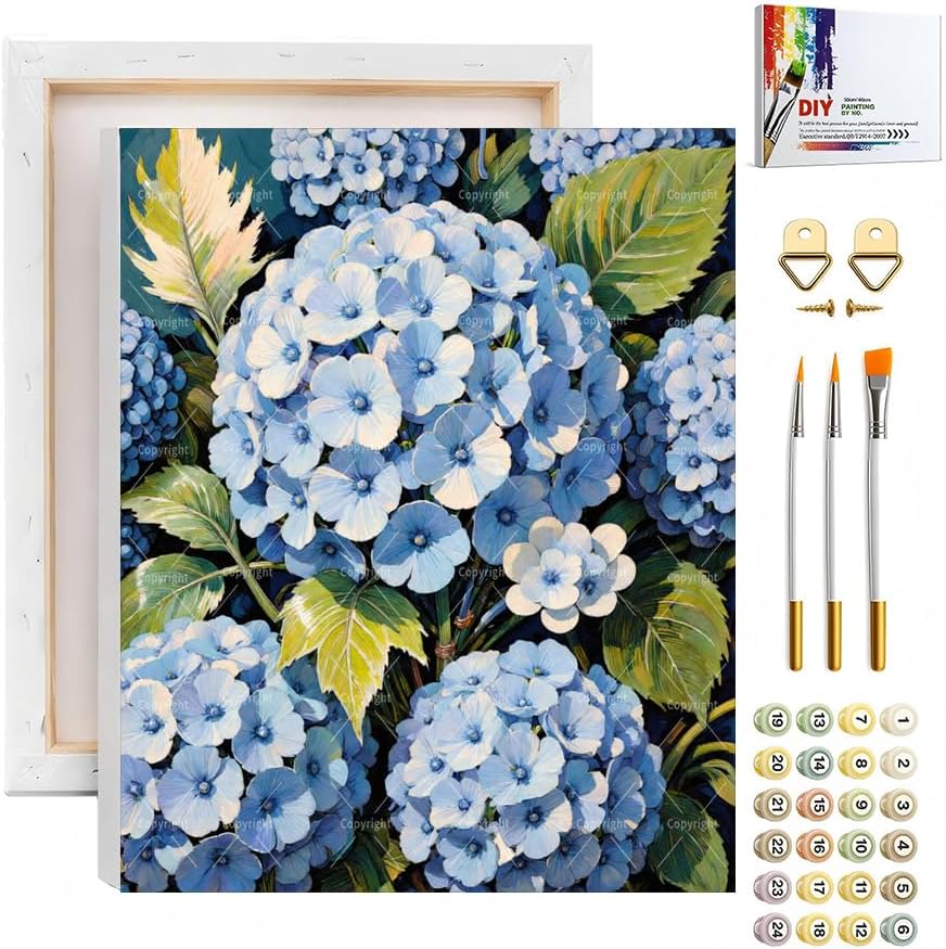 Sceorixa Floral Paint By Numbers Kit for Adults - DIY Blue Hydrangea Flowers Painting On Canvas, Acrylic Paint Set, Suitable for Beginners, Wall Decor Art for Home Decoration Or Gifts(16X20IN Framed) by Unknown