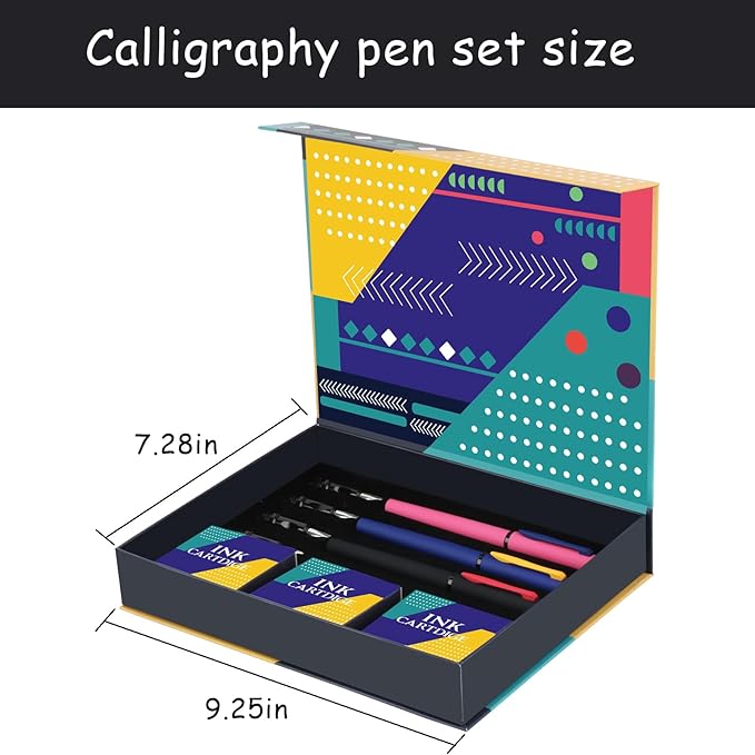 Aifeiter Calligraphy Pen set,Calligraphy Fountain Pens with 7 Different Replaceable Nibs with 60 Ink Cartridges(12 Colors),3 multi-functional color Fountain pens