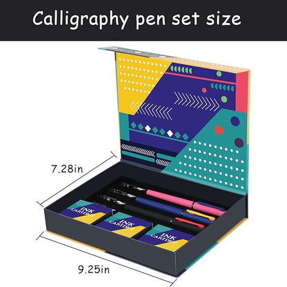 Aifeiter Calligraphy Pen set,Calligraphy Fountain Pens with 7 Different Replaceable Nibs with 60 Ink Cartridges(12 Colors),3 multi-functional color Fountain pens