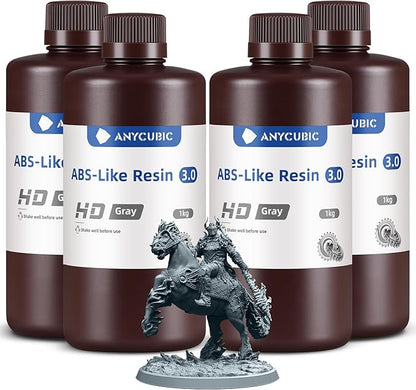 ANYCUBIC 3D Printer Resin Bundle, ABS-Like 3.0 Resin for 8K/14K/16K 3D Printing, Strong Strength, High Precision, Low Odor, Wide Compatibility for All LCD Resin 3D Printers (HD Grey, 4kg)