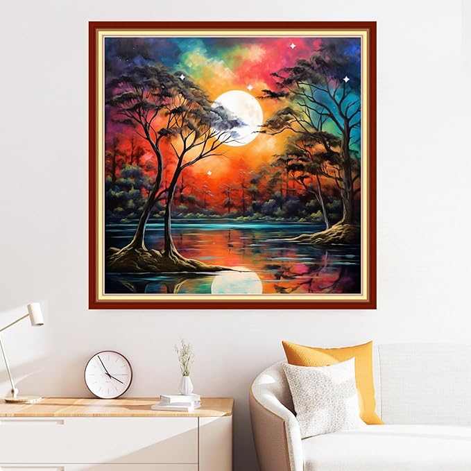 Disxvivy Cross Stitch Stamped Full Embroidery Kits DIY 11CT Cotton Thread Printed DIY Needlepoint Kits Craft Needlework Set Cross-Stitch Stamped Sets-Moonlit Night 18x18 inch