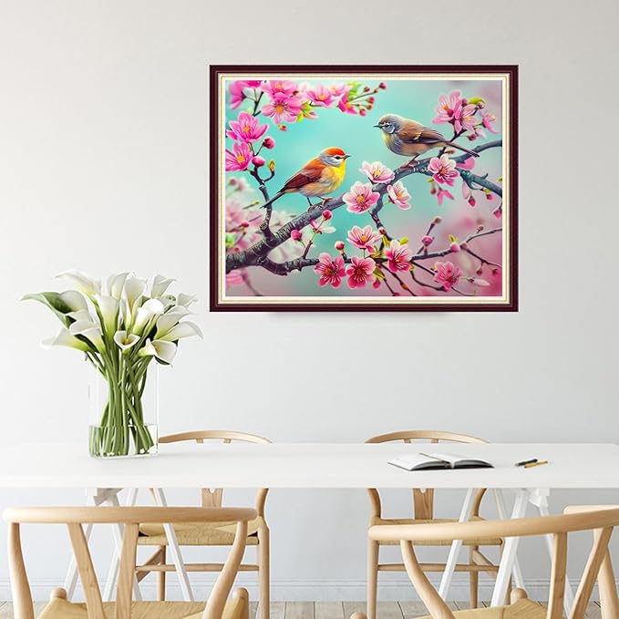 Joycasa Stamped Cross Stitch Kits for Beginners Full Range of Cross Stitching 11 CT Printed Cross Stitch Kit for Adults Cross-Stitch Patterns Needlepoint Kits- Pink Flower Bird 16x20 inch