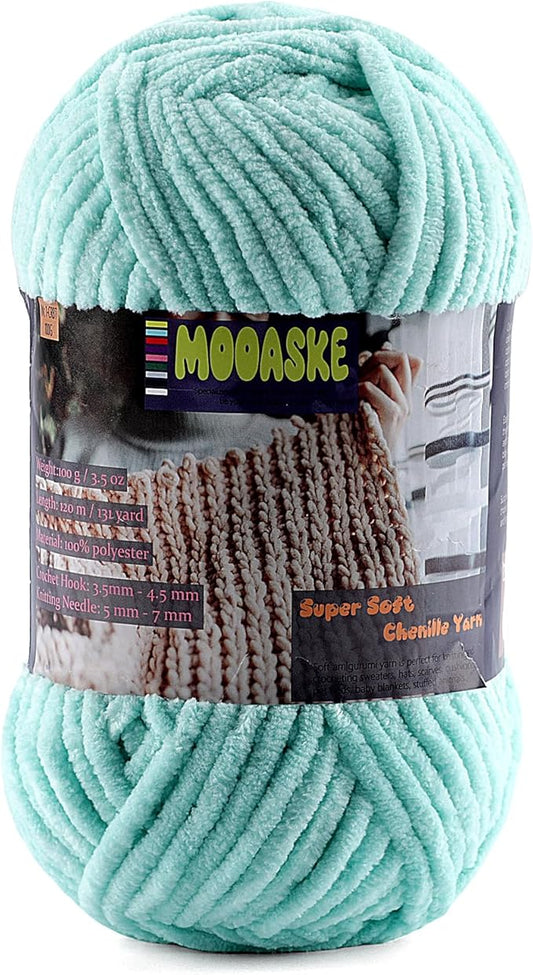 Baby Blanket Yarn for Crocheting - Soft Velvet Fluffy Chenille Yarn for Knitting Amigurumi Making Scarves, Doll - 100g/3.5oz 131 Yards Thick Plush Yarns (1, Aqua Green)