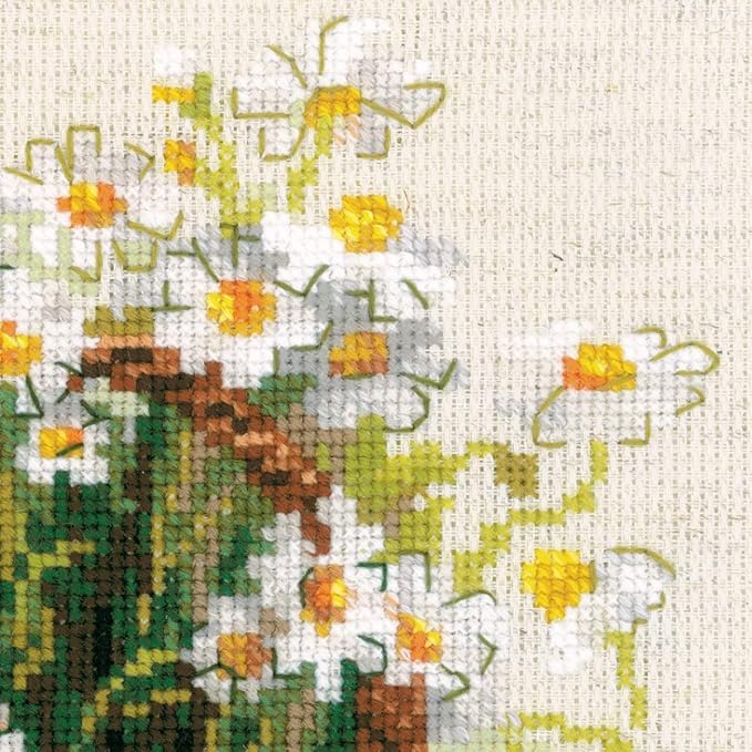 RIOLIS - Russian Daisies 1478, Cross Stitch Kits 9.75"x9.75", Cross Stitch Kits for Adults, Counted Cross Stitch Kits, Embroidery Kit for Beginners & Advanced, Floral Crossstitching Kits