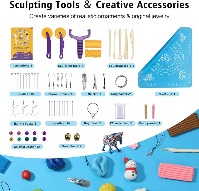 Aestd-ST Polymer Clay 72 Colors, Modeling Clay for Kids, Non-Sticky Easy to Shape Oven Bake with Sculpting Tools, Holiday Gift for Kids and Artists.