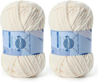 Chunky Chenille Yarn for Crocheting，Baby Yarn for Crocheting Soft Blankets，Bulky Yarns for Crochet Amigurumi，2×100g (2×74.3yds) Fluffy Velvet Yarns for Hand Knitting (2 Light Beige)